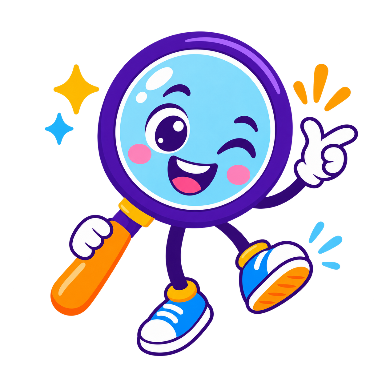 GiggleFind's smiling magnifying glass mascot